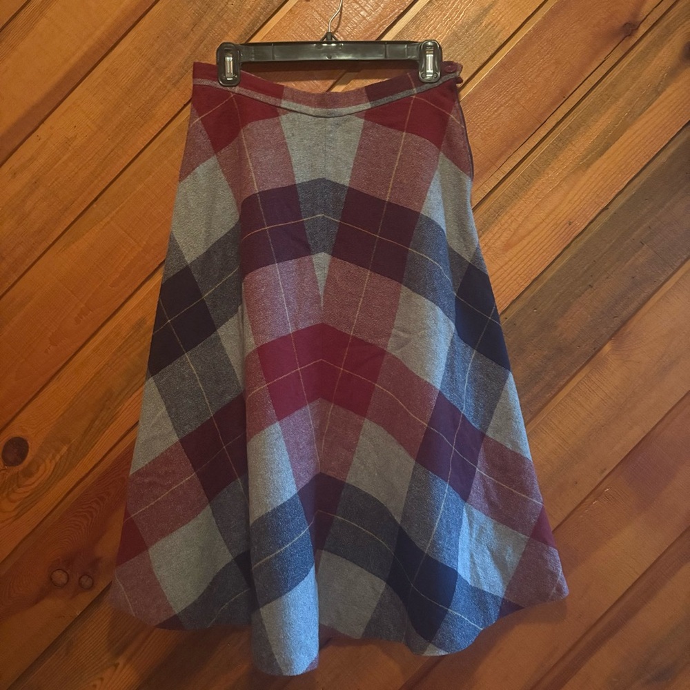 Vintage 70s McKay Wool Plaid A-Line Skirt in Red and Blue